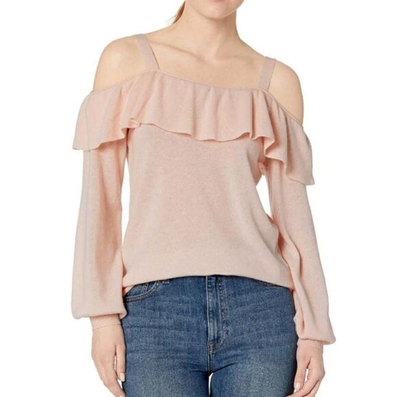 Joie 'Delbin' Shoulder Tie Cashmere Ruffle Sweater - size XS in Blush Pink - Picture 1 of 15